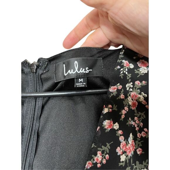 Lulus Estella Black Floral Print Ruched Ruffled Mini Dress Size M - Picture 7 of 11
